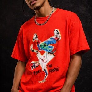 Zara Red Graphic Tee with Urban Design